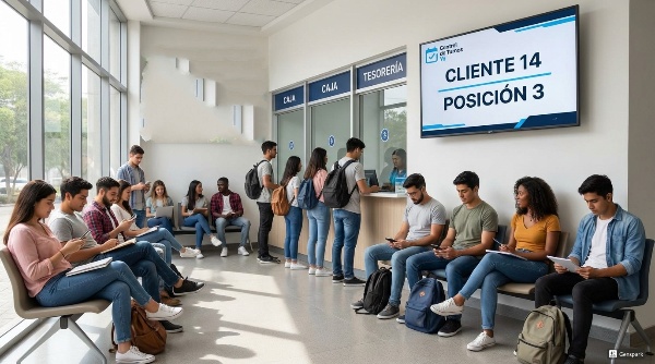 Estudiantes pagando en universidad control de turnos